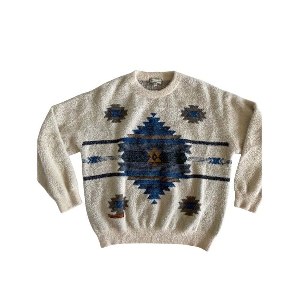 Simply Southern Cream Eyelash Knit Southwestern Geometric Pullover Sweater Med